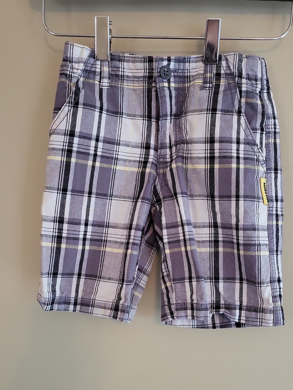 Batman grey & white plaid shorts